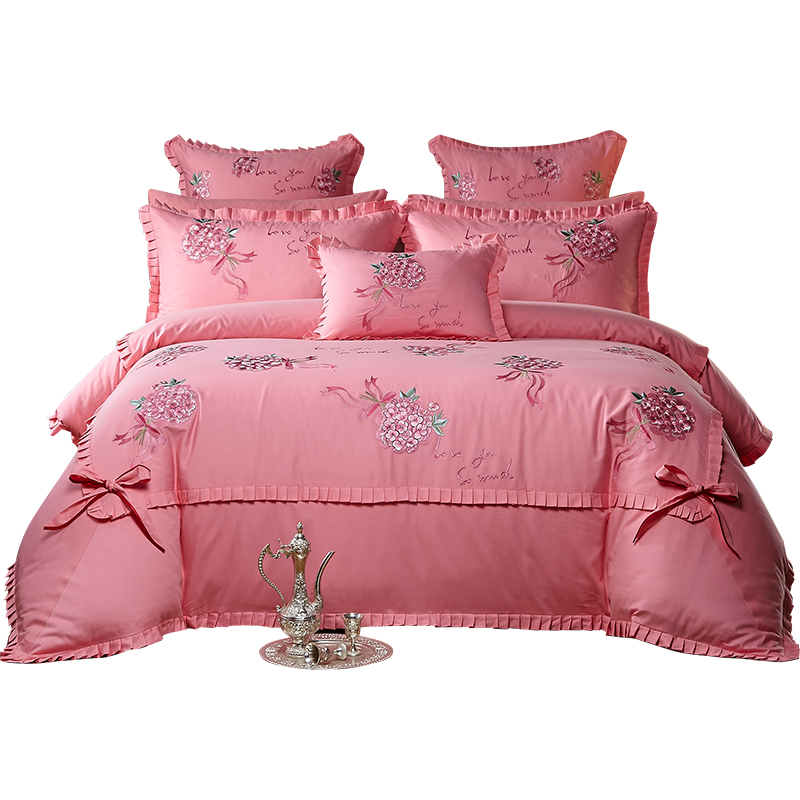恒源祥家纺婚庆四件套粉色纯棉全棉1.5m1.8m床单被套枕套床上用品