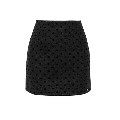 DPLAY高腰波点毛呢A字裙
