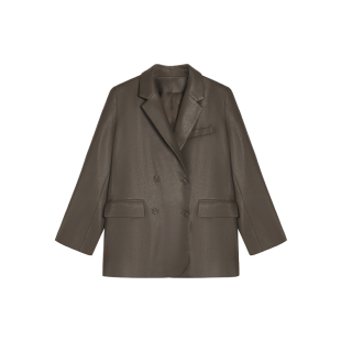 pusumede【现货7折】黑色复古皮衣皮西装外套女宽松休闲西服上衣