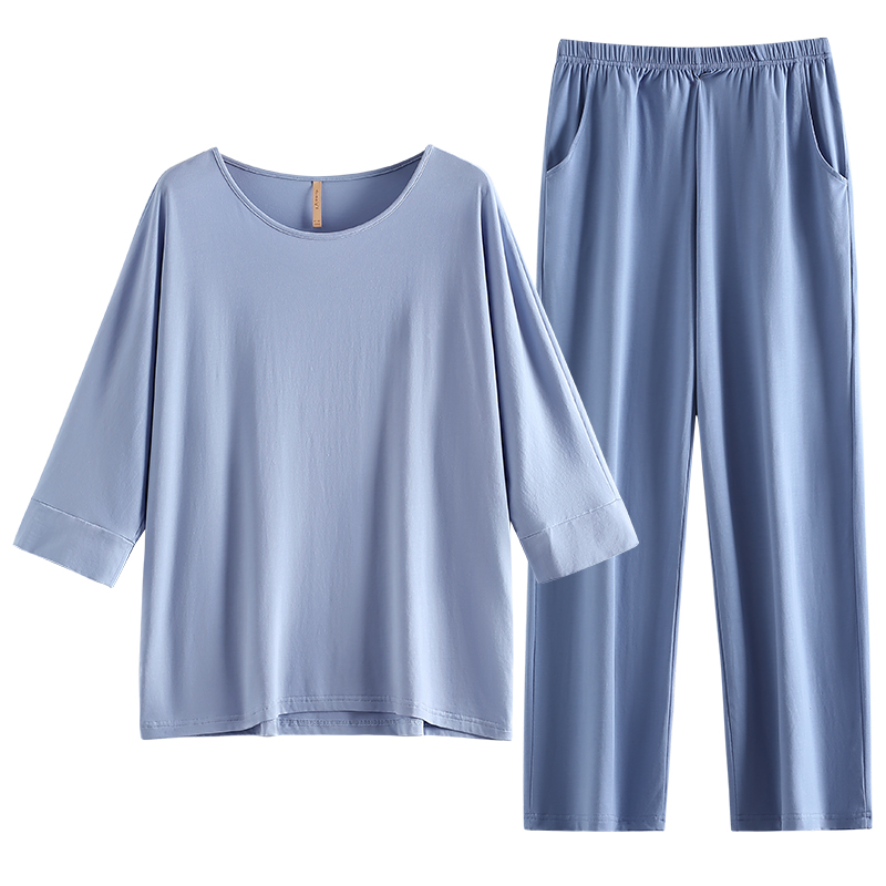 睡衣女士春秋季秋款春季七分袖长袖家居服夏莫代尔可外穿出门套装