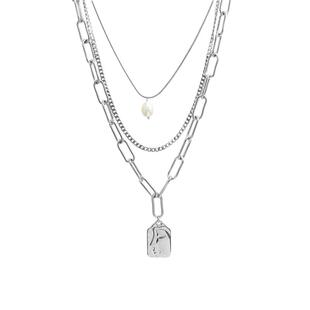 ParasKors PK项链欧美ins冷淡风高级感锁骨钛钢链珍珠多层叠戴链