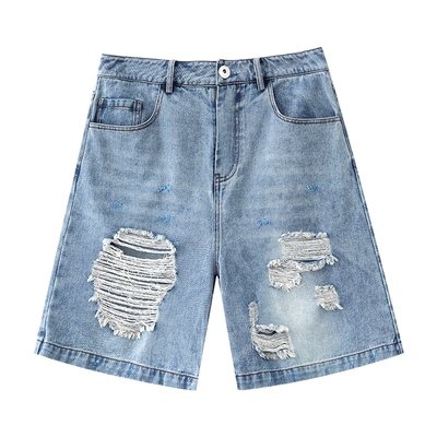 ER水洗破洞牛仔短裤男2026夏季美式潮牌高街痞帅做旧宽松五分裤女