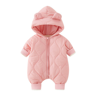 欧美婴儿衣服秋冬拉链宝宝棉服连体衣外出服夹棉保暖爬服哈衣外套