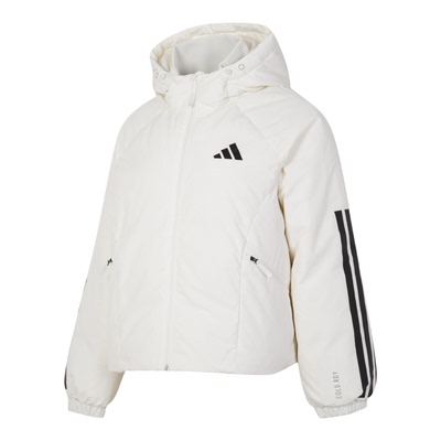 阿迪达斯连帽羽绒服女官方正品棉羽夹克冬白色保暖运动外套JG3865