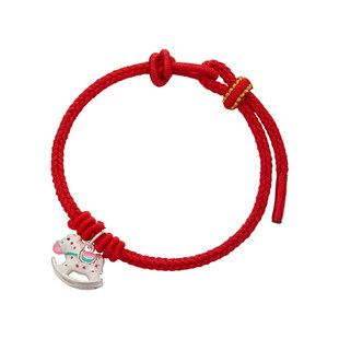 顺钦银楼S999纯银红绳手链男女足银本命年国风生肖马摇摇马手编绳