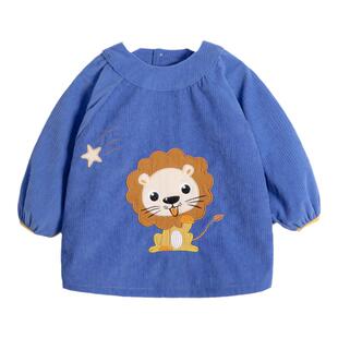 宝宝罩衣秋冬新款灯芯绒吃饭衣儿童防水反穿衣男女童围兜围裙护衣