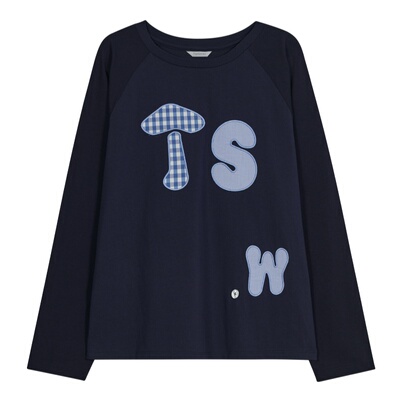 字母刺绣长袖T恤上衣宽松打底衫