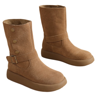 星期六切尔西雪地靴女鞋2025冬季厚底短靴加绒保暖复古牛仔马丁鞋