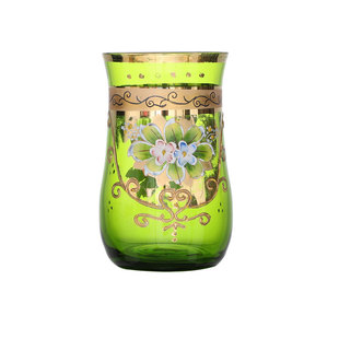 限定中古绿玻璃杯彩绘 年代品收藏1950s手工手绘酒杯水壶非全品