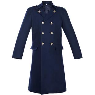 酒店礼宾物业门卫藏青色双排扣保安男大衣长款冬季毛呢工作服加厚