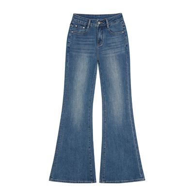 王家有鱼复古浅蓝不贴腿微喇裤女