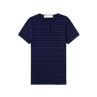 IT Proenza Schouler女装修身短袖针织衫新款条纹花色罗纹薄毛衣