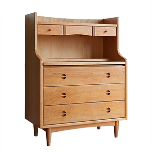 屿山木作 北欧日式樱桃木中古秘书柜 卧室多功能书桌柜化妆桌一体