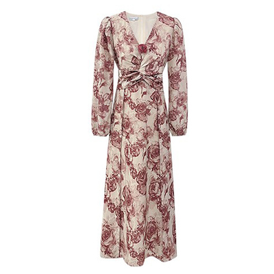 赤茶玫瑰法式温柔风气质连衣裙