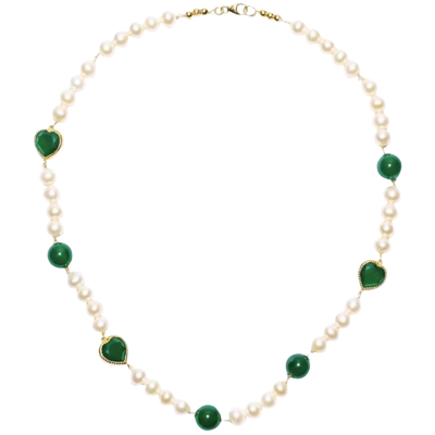 天然淡水珍珠绿石爱心项链