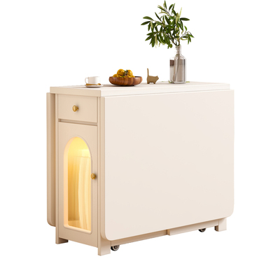 实木折叠餐桌小户型家用餐桌一体奶油风书桌简约可移动伸缩多功能