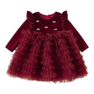 贝贝城周岁女宝礼服冬季洋气小女孩公主裙时髦女宝加绒连衣裙冬装