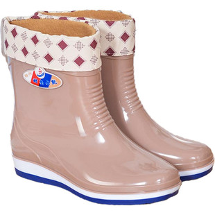 雨鞋女款加绒保暖鞋四季时尚防水鞋防滑高中筒棉鞋下雨靴胶鞋套冬