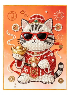 2026新款珍珠画招财猫材料DIY手工钻石贴画高级感客厅装饰画摆件