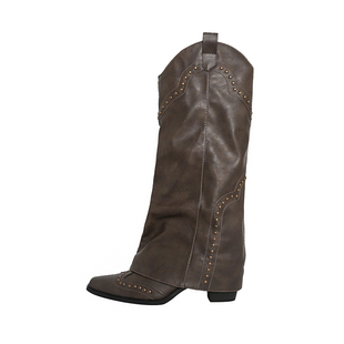 林向晚 千禧辣妹~v口显瘦西部牛仔靴铆钉美拉德裤管靴废土风靴子