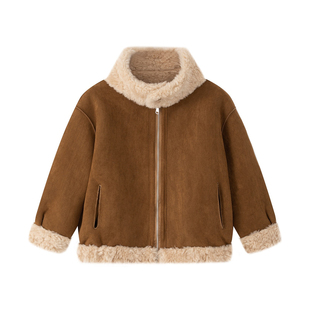 儿童皮草外套麂皮绒羊羔毛仿皮毛一体童装短款加厚冬季男童女童装