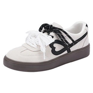 热风厚底德训鞋女款2025年冬季新款复古百搭板鞋蕾丝运动小白鞋