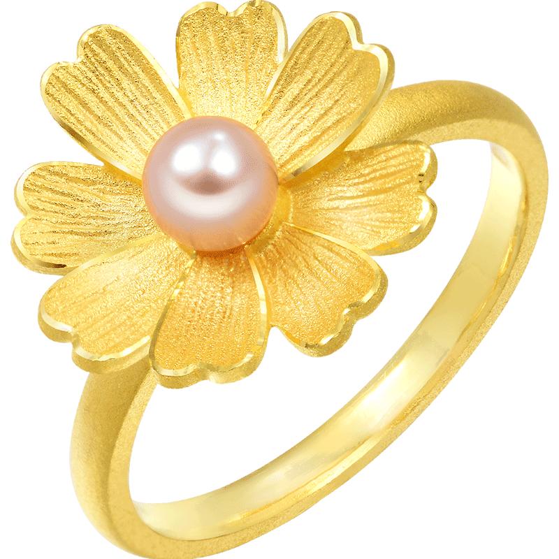 周生生黄金花韵足金珍珠格桑花戒指女款金饰89694R定价