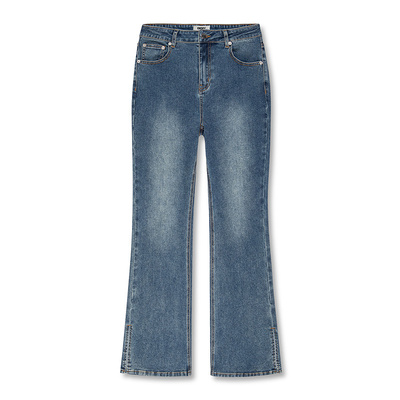 微喇牛仔裤女开衩显瘦简约