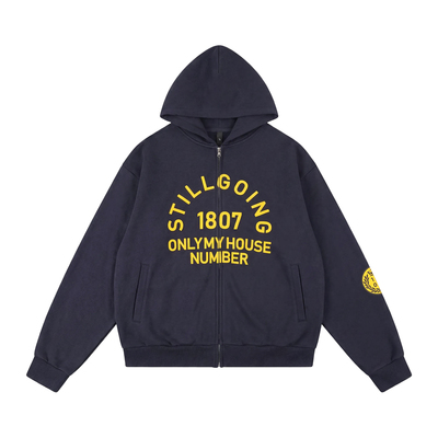 1807复古运动发泡印花开衫卫衣