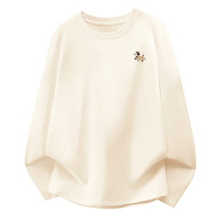 名创优品纯棉打底衫女2026新款春季穿搭奶白色上衣小个子长袖t恤D