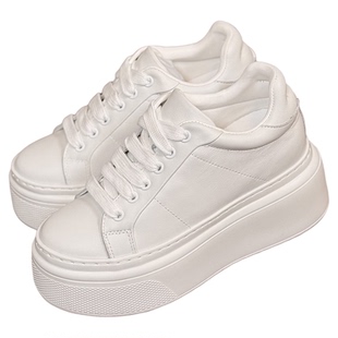 真皮内增高8-10cm松糕厚底小白鞋韩版休闲小个子女款2026新款春款