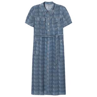 【真丝系列】Goodland美地女装夏桑蚕丝牛仔色衬衫连衣裙