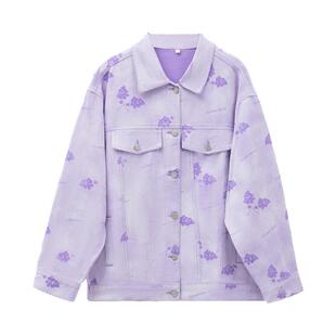 紫色葡萄印花牛仔外套女款春秋装彩绘设计感小众小个子牛仔衣