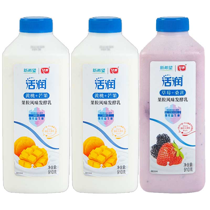 新希望琴牌活润910g*1/2桶装草莓黄桃芒果低温风味酸牛奶大果粒