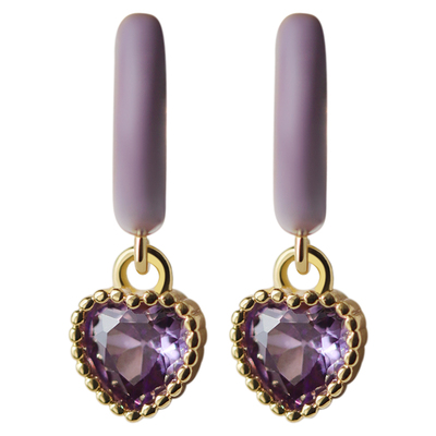 高级感甜美紫色爱心耳环百搭女