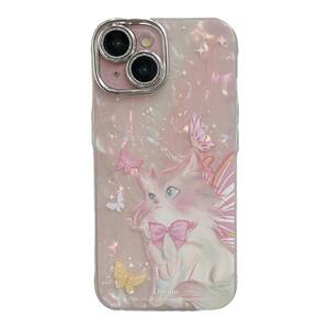 渐变贝壳纹翅膀猫咪适用苹果14手机壳可爱iPhone13ProMax新款15pro防摔12女款小众11硅胶14pro自带镜头膜全包