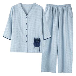 梭织棉纱布睡衣女士春秋款纯棉七分袖2026新款秋冬全棉长袖家居服