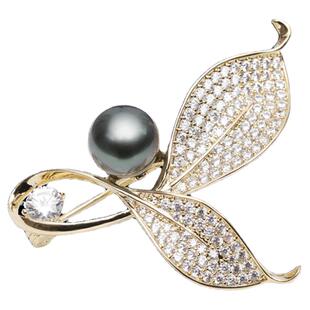 珍世缘(珠宝)正品大溪地海水高档黑珍珠胸针简约复古款胸花