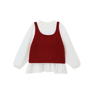 布丁哈鲁春装女童童装套装2026春季新款儿童花边上衣马甲两件套