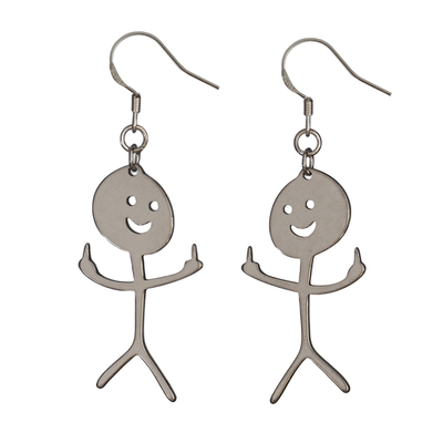 中性钛钢中指小人儿耳环