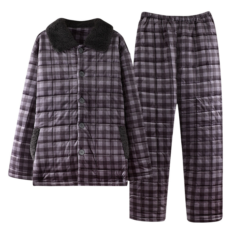 睡衣男冬季珊瑚绒三层加厚加绒夹棉2025年新款中年爸爸大码家居服
