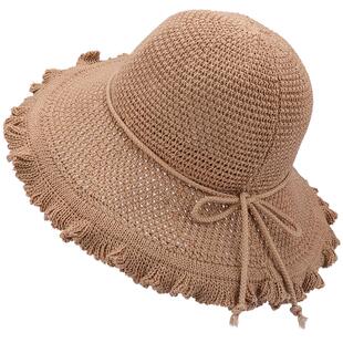 夏季旅游沙滩遮阳帽女士防晒帽子可折叠女款帽子木耳边新款女帽子