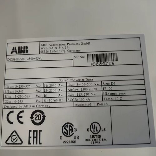 议价ABB直流调速器DCS800S02250005b原适用