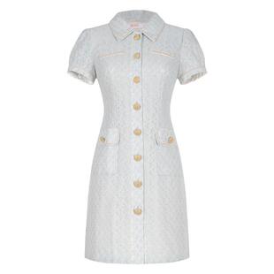 【特价】固执夏季小香风排扣泡泡短袖蕾丝短款连衣裙32842LQ09170