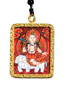 手绘普贤菩萨唐卡吊坠