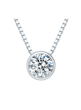 周六福白锆星圆项链女S925银圆形链坠轻奢小众送女友节日礼物