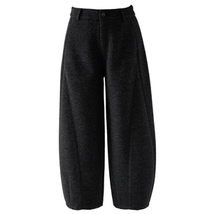 高端羊毛醋酸小个子毛呢阔腿裤女2025新款冬季宽松遮肉休闲灯笼裤