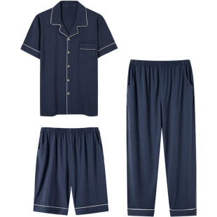 三件套莫代尔男士睡衣春秋2025年新薄款棉夏季大码中年家居服套装