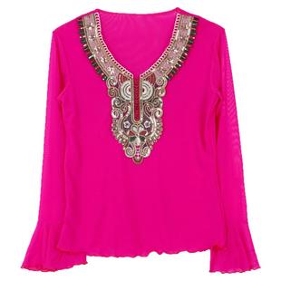 新疆舞蹈上衣春夏新款网纱透气民族舞服古典舞广场舞服维族舞上衣