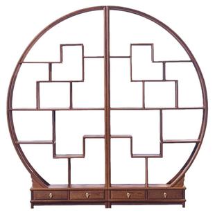 鸡翅木博古架实木中式红木多宝阁圆形客厅古董置物架简约隔断复古